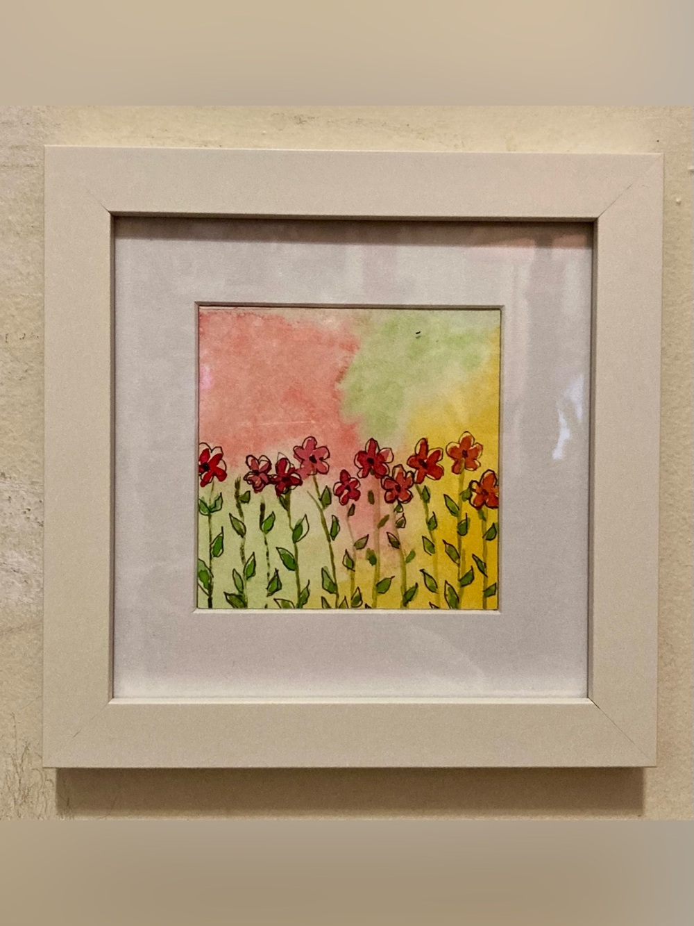 Framed Original Watercolor Art “Whimsical Wildflowers” Size 7”x7”